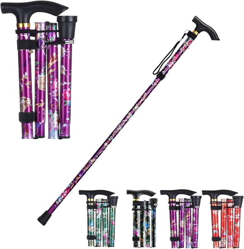 Floral Designer Foldaway Walking Stick/Cane/Mobility Aid Ergo Height Adjustable (Purple Floral)